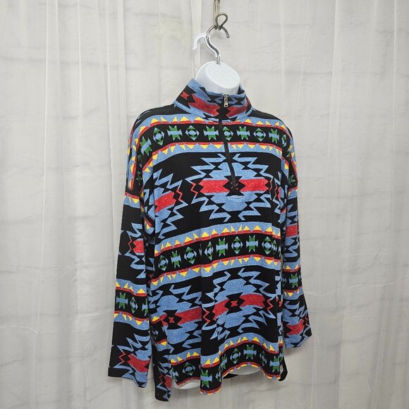 Chaps Southwestern Top Zip Turtleneck Preppy Gorp Aztec Blue Unisex L - Picture 4 of 11